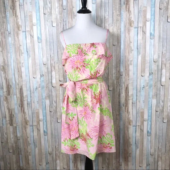 Lilly Pulitzer 4 Pink Darcia Silk Dress Ruffled - Picture 1 of 6